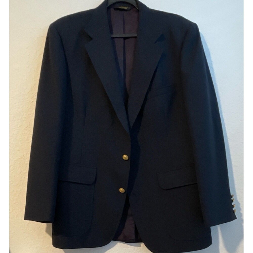 Hunter & Coggins Navy Blazer 42R Single-Breasted Notch Lapel Two-Button Men’s